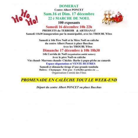 Le 22 me MARCHE DE NOEL de Domrat se tient le Samedi 16 dcembre 10h-22h  et le Dimanche 17 dcembre de 10h  18h30 au centre Albert Poncet et place Bacchus