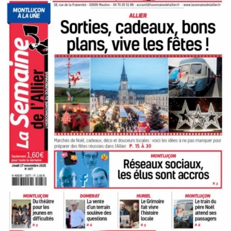 Dans La Semaine de l'Allier de ce 27 novembre, il y a des sujets sur les lus locaux et les rseaux sociaux, et sur un retrait qui a quitt l'EHPAD pour retourner vivre chez lui