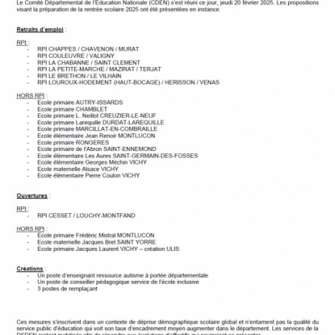 La carte scolaire de l'Allier a t entrine hier, avec ses fermetures de classes confirmes et la fin de la gratuit pour le transport scolaire dans le second decgr