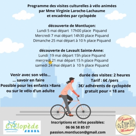 Passion Montluon et Cyclopde proposent des balades guides  vlo cette semaine entre Montluon et Lavault-Ste-Anne