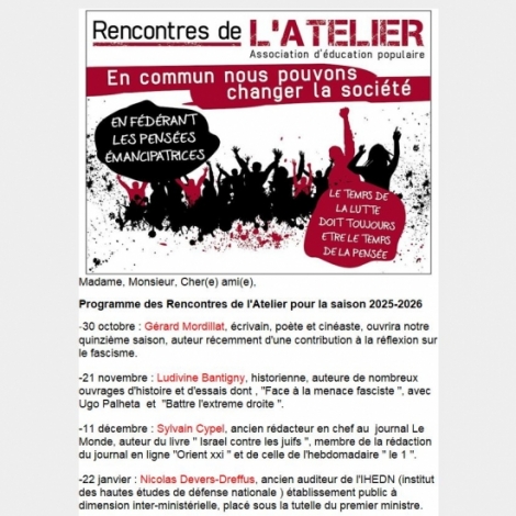 Prsentation du programme  venir des rendez-vous de rflexion et de dbats organiss de l'Atelier de Montluon